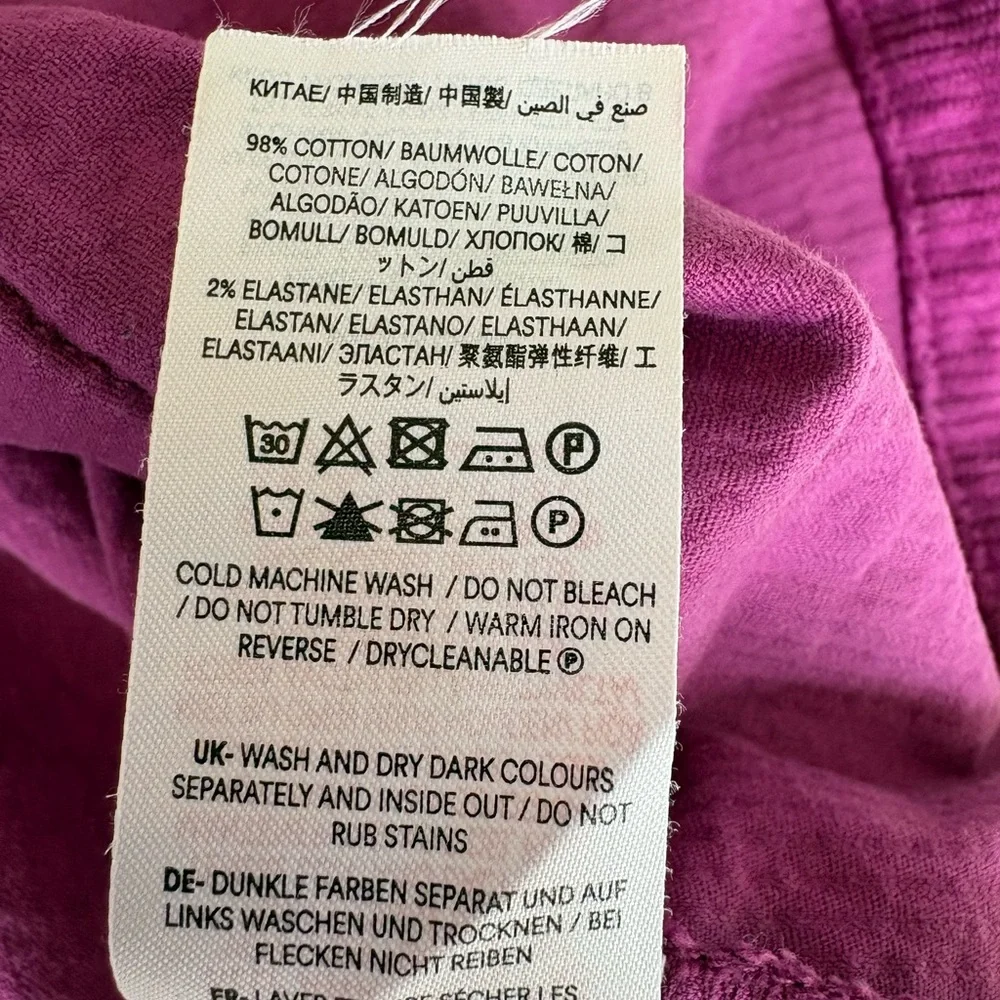 Mini Boden Girls Purple Cordoroy Dress SZ 11/12 Cotton Short Sleeve Pockets